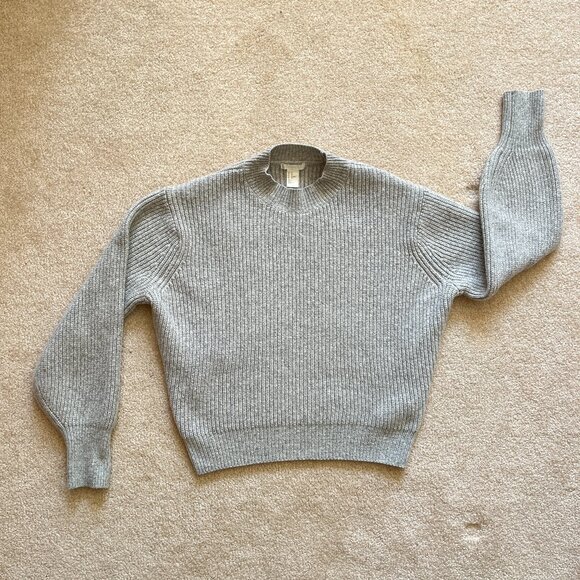 H&M Heather Grey Ribbed Mock-Neck Knit Sweater – XS, Wool, Fall, Winter - Picture 2 of 12